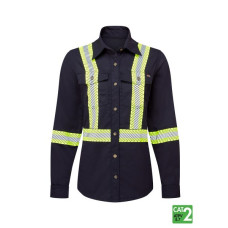 IFR Women's Navy FR Ultrasoft® 7 oz Deluxe Segmented Striped Work Shirt USN673