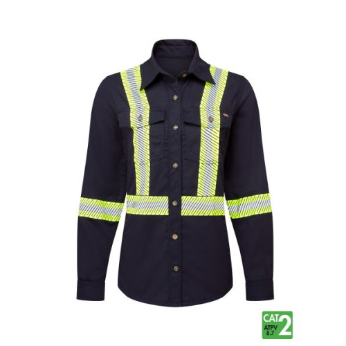 IFR Women's Navy FR Ultrasoft® 7 oz Deluxe Segmented Striped Work Shirt USN673