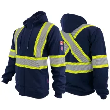 Atlas Zip-up AR/FR navy Hoodies w/ Segmented 4” Stripes 402NB