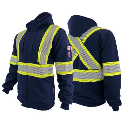 Atlas Zip-up AR/FR navy Hoodies w/ Segmented 4” Stripes 402NB